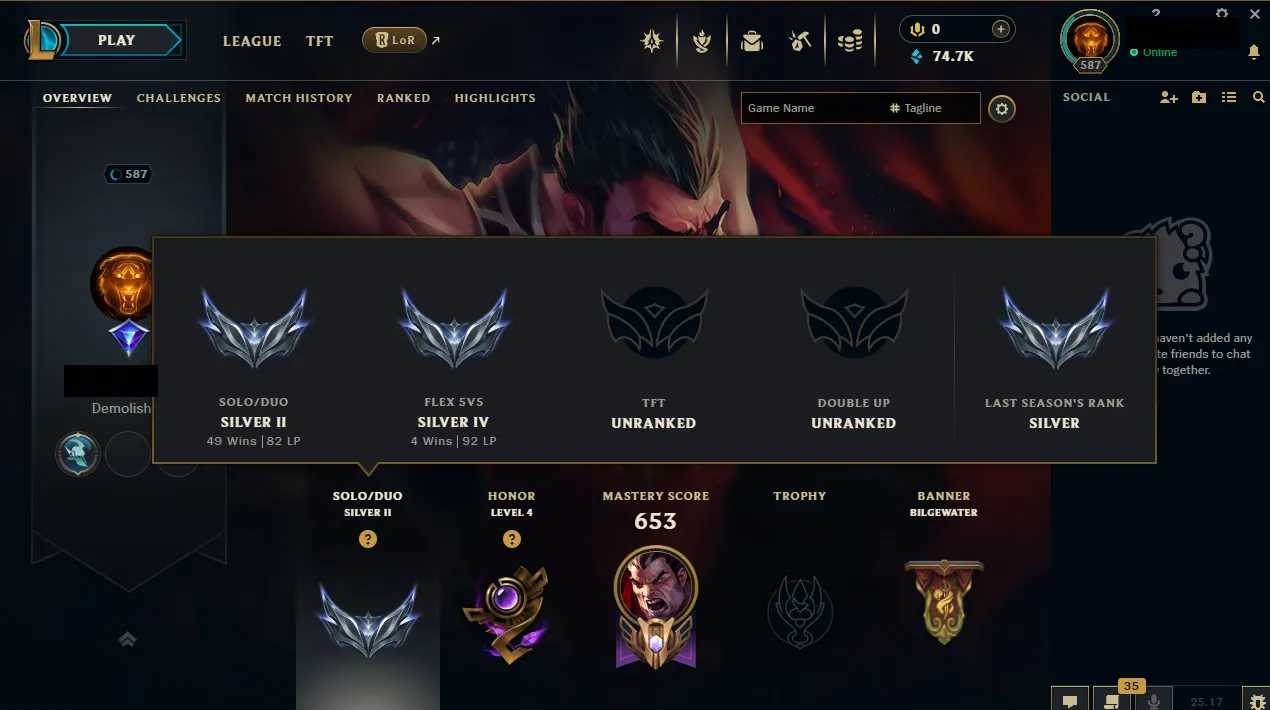 🏆 EUNE New Season⌛Silver 2 🚀 level 587⌛ Full Champ 💯+189 SKIN 🏆 Recovery Info ✅
